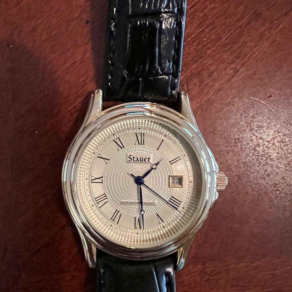 Stauer Silver Watch with Black Leather Strap